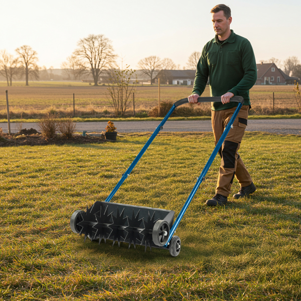 19in Push Spike Aerator, Heavy Duty Rolling Lawn Aerator, Rotary Spike Lawn Aerator, Manual Aeration Equipment with U-shaped Handle, for Lawn Garden Yard Grass Aeration-8