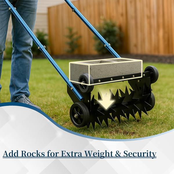 19in Push Spike Aerator, Heavy Duty Rolling Lawn Aerator, Rotary Spike Lawn Aerator, Manual Aeration Equipment with U-shaped Handle, for Lawn Garden Yard Grass Aeration-17