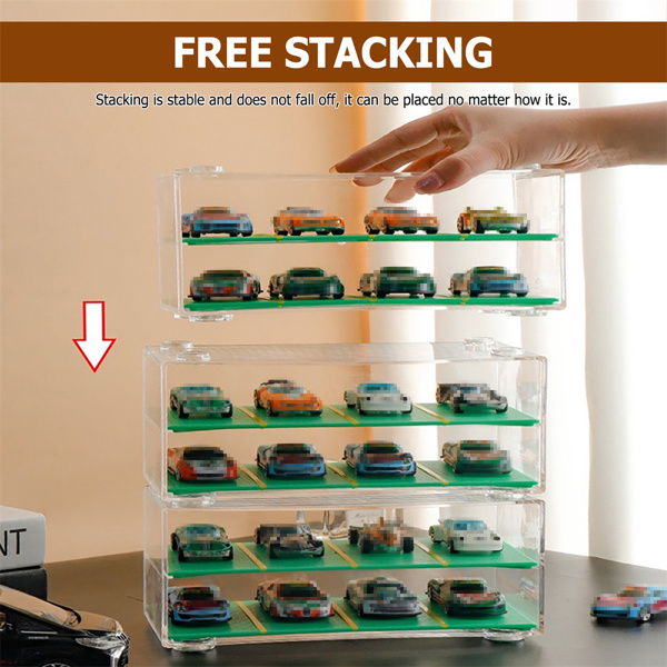 Clear Acrylic Display Case 2-Layer w/Parking Space For 1/64 Scale Toy Model Cars-6