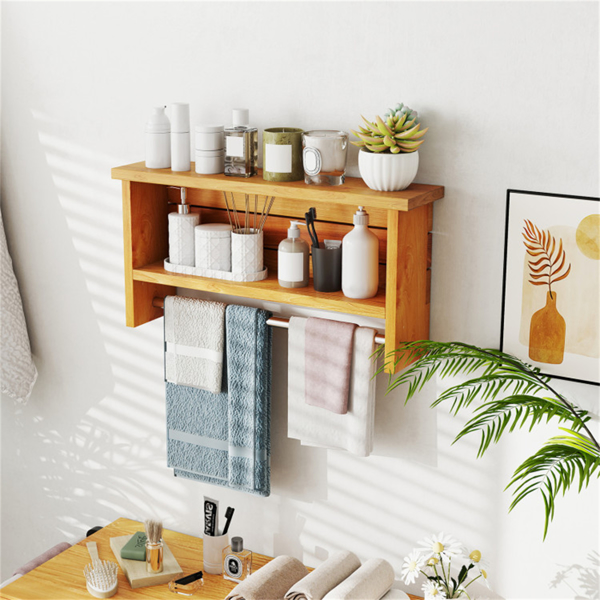 Wood Wall-Mounted Storage Shelf with Towel Bar -5