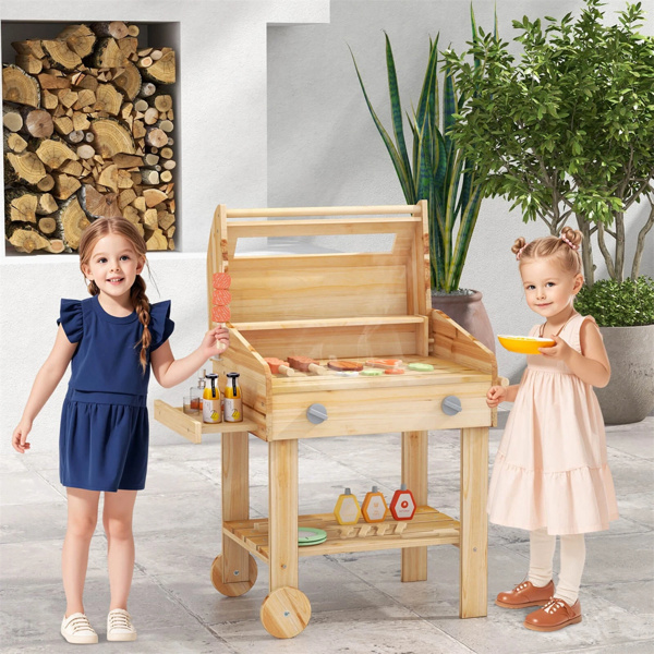 Wooden Barbecue Grill Playset with Play Food Grilling Tools-7