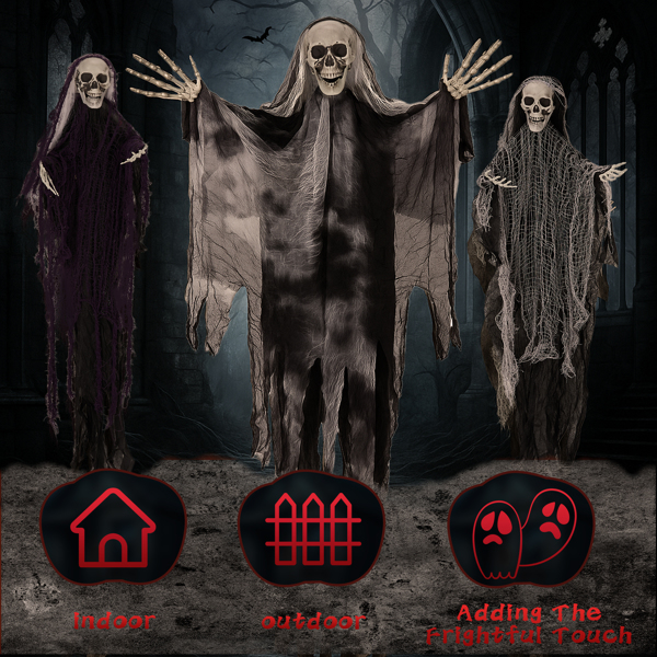 3 Pack Hanging Halloween Skeleton Ghosts Decorations, Grim Reapers for Best Halloween Outdoor Decorations-5
