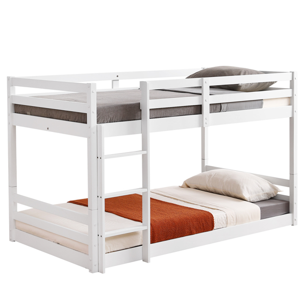 FCH Short-Legged Double-Layer Head And Tail Cross Brace Guardrail Straight Ladder Twin Pine Can Be Split Into a Single-Layer Bed Wooden Bed White-8