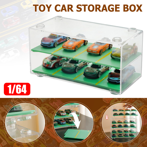 Clear Acrylic Display Case 2-Layer w/Parking Space For 1/64 Scale Toy Model Cars-4