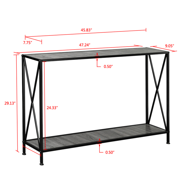 Artisasset Grey MDF Countertop Black Wrought Iron Base 2 Layers Forked Console Table-10