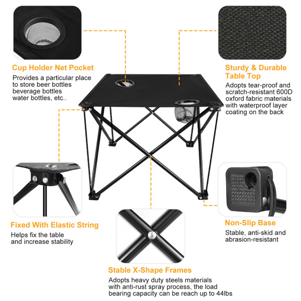 Compact Foldable Outdoor Side Table – No-Tool Setup, Water-Resistant 600D Fabric, Steel X Holds 44 lbs, Includes Carry Bag & Drink Holders, Perfect for Camping, BBQ, Fishing, Backyard-9