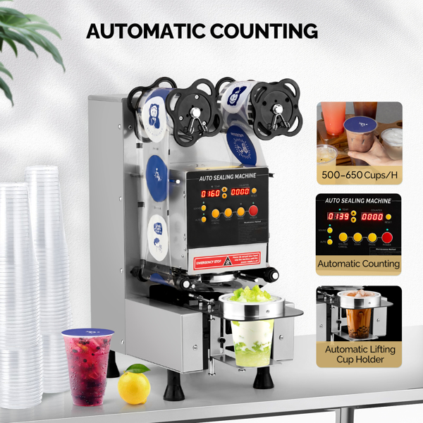 Cup Sealing Machine, Fully Automatic Cup Sealer Machine 500-650 Cups/H, Electric Cup Sealing Machine 88/89/90/95mm with LCD Digital Control, Cup Sealer for Bubble Milk Tea Coffee,Silver -5