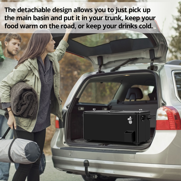 80 Quart Rolling Ice Chest, Portable Bar Drink Cooler with Catch Basin, Bottom Storage Tray and Bottle Opener for Patio Party BBQ Beach Activities-18