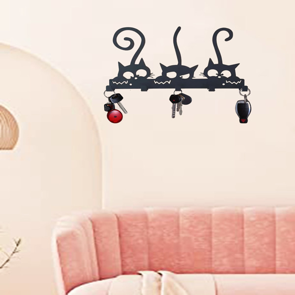 Rustic - Style Wall - Mounted Black Metal Key and Coat Holder with Hooks, Perfect for Hanging Coats, Hats, and Apparel, Utility Hooks.-4