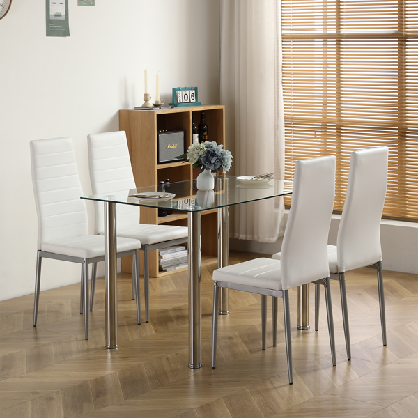 【Replace 98151741】4-seat simple rectangular cylindrical leg table tempered glass stainless steel clear glass 110 * 70 * 75cm-15