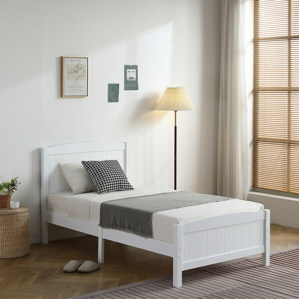 FCH Twin Pine Single-Layer Core Vertical Stripe Full-Board Curved Bed Head With The Same Bed Foot White Wooden Bed-25