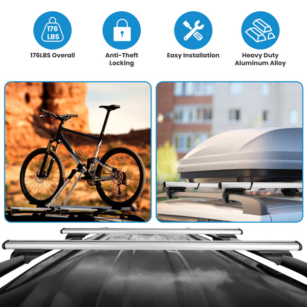 Car Roof Rack Cross Bars 1.22m Thick Aluminum Crossbars Universal Roof Rack Adjustable Roof Cross Bars with 176lbs Load Capacity Fits Most Vehicles with Existing Raised Side Rails with Gap-4