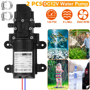 2PCS 12V 水泵（带 2 个软管夹） 130PSI 自吸式喷雾泵 70W 电动隔膜水泵 6 升/分钟，适用于房车露营者和船舶
