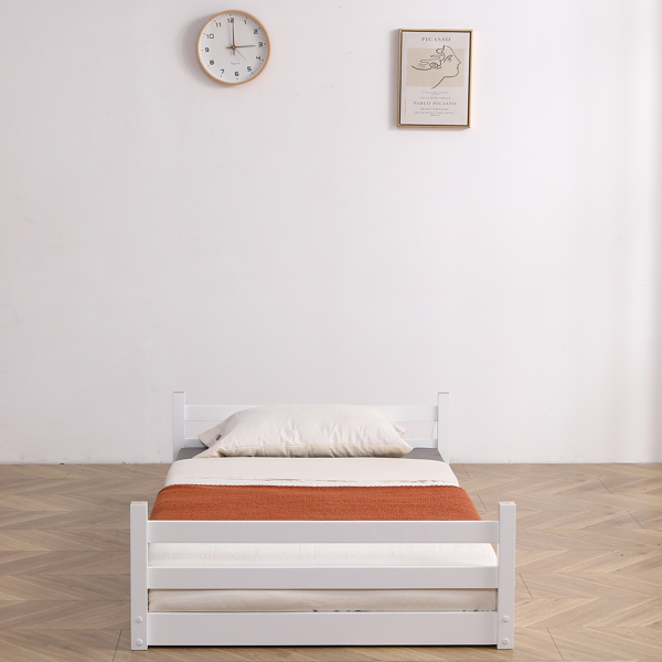 FCH Short-Legged Double-Layer Head And Tail Cross Brace Guardrail Straight Ladder Twin Pine Can Be Split Into a Single-Layer Bed Wooden Bed White-43
