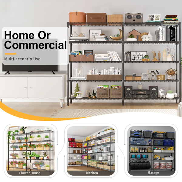 58''W  Adjustable  Storage Shelves 1500LBS  NSF  Wire Shelving Unit 5 Tier Metal Shelving for Storage Rack Shelves for Storage Heavy Duty Garage Shelf Pantry Shelves Kitchen Shelving,  58''W*71''H*-9