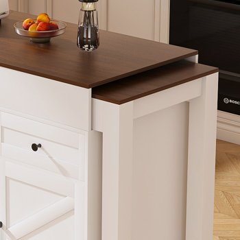 74.8" Kitchen Island with Extendable Dining Table & Power Outlet - Rolling Storage Cart on Wheels with 3 Drawers & 2 Door Cabinet for Dining Room, White