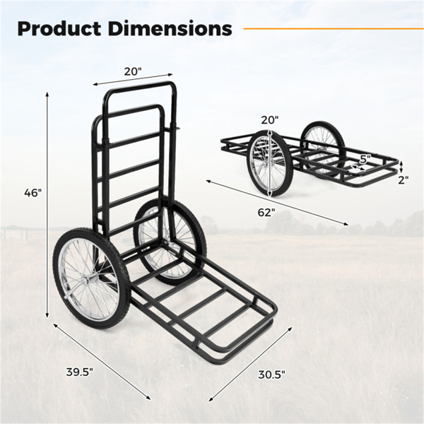 Black Game Cart with Double-Layer Structure - 2-Level Adjustment, 550 lbs Capacity, 20" Rubber Wheels for Outdoor Hauling-6