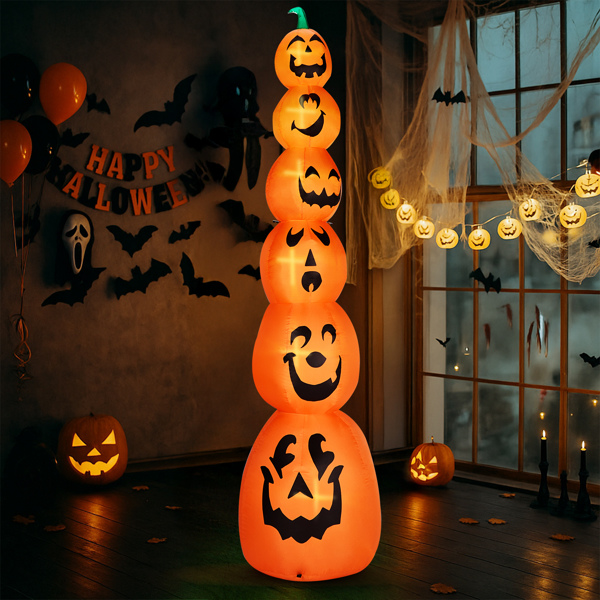 9FT Halloween Inflatable Stacked Pumpkins, Blow up 6 Pumpkins Inflatable with Built-in LED Lights Outdoor Decorations Large Party Yard Decoration-6