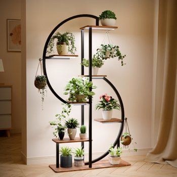 63" Tall Plant Stand with Grow Light, 7 Tiered Corner Plant Shelf, Metal Indoor Plant Shelves with 3 Hanging Hooks, Multi-Purpose Plant Flower Holder for Home & Patio