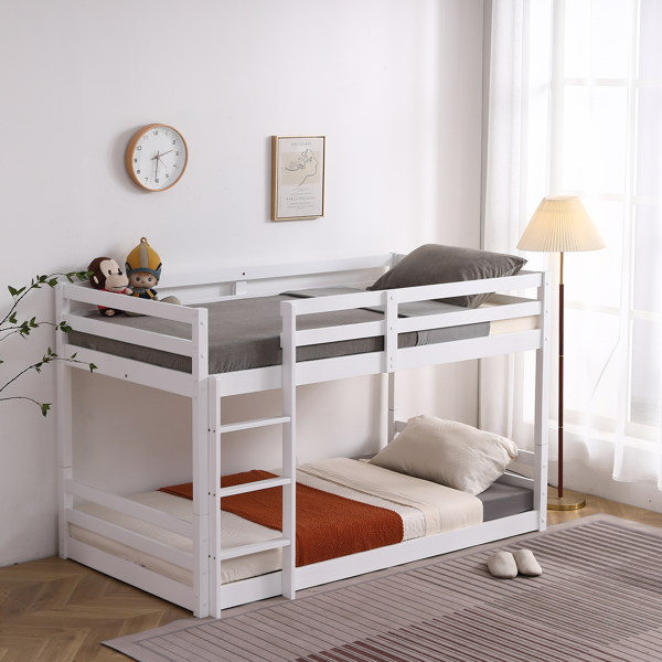 FCH Short-Legged Double-Layer Head And Tail Cross Brace Guardrail Straight Ladder Twin Pine Can Be Split Into a Single-Layer Bed Wooden Bed White-31