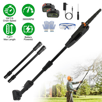 Cordless Pole Saw 7.4FT Telescopic Electric Chainsaw, 775W 39000RPM Brush Motor, 2×3000mAh Battery 60Min Runtime, Safety Switch, Gloves & Goggles Included, Tree Trimmer for Garden Yard Farm