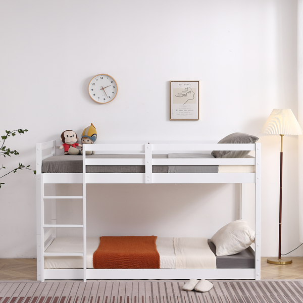 FCH Short-Legged Double-Layer Head And Tail Cross Brace Guardrail Straight Ladder Twin Pine Can Be Split Into a Single-Layer Bed Wooden Bed White-29