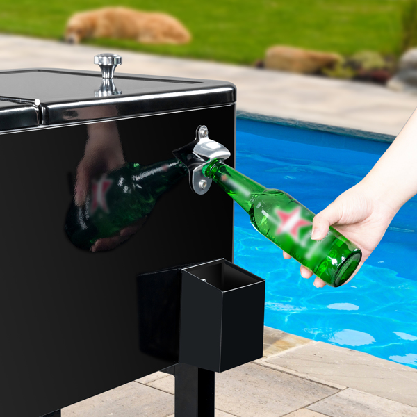 80 Quart Rolling Ice Chest, Portable Bar Drink Cooler with Catch Basin, Bottom Storage Tray and Bottle Opener for Patio Party BBQ Beach Activities-23