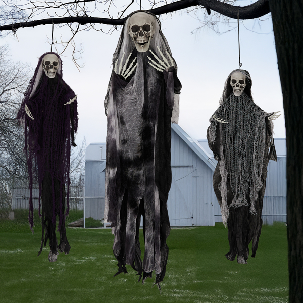 3 Pack Hanging Halloween Skeleton Ghosts Decorations, Grim Reapers for Best Halloween Outdoor Decorations-9
