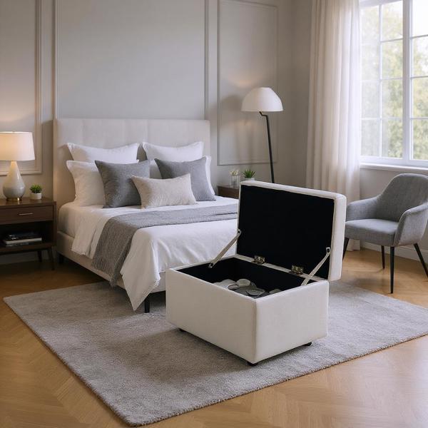 Beige Linen-Textured Storage Ottoman with Rubber Feet – 63×43×43cm Bench for Entryway, Bedroom or Living Room-6