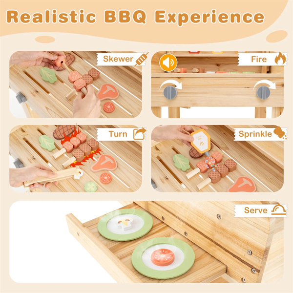 Wooden Barbecue Grill Playset with Play Food Grilling Tools-9