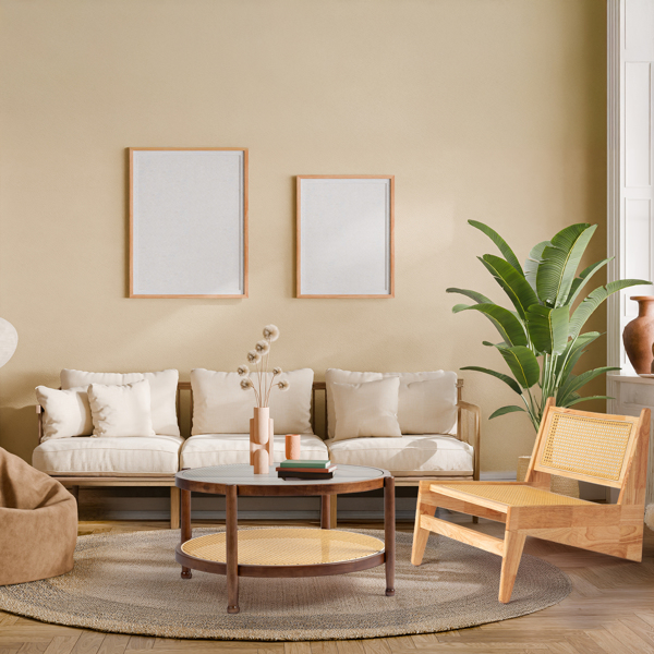 31.5in Rattan Coffee Table with Glass Top, Round End Table, Boho Style Side Table Sofa End Table for Living Room Balcony Patio, Walnut Finish-10