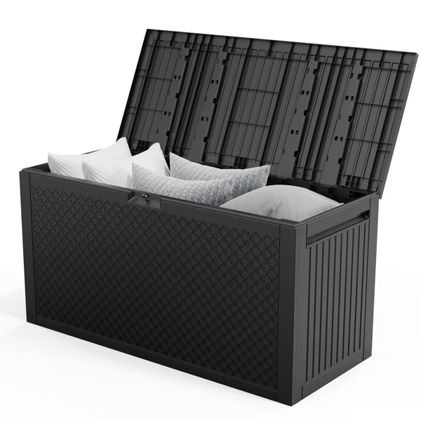 90gal  Outdoor Garden Plastic Storage Deck Box Chest Tools Cushions Toys Lockable Seat-1