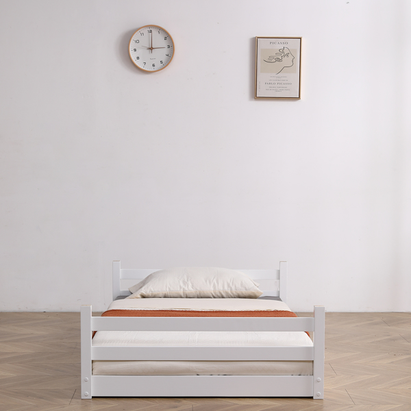 FCH Short-Legged Double-Layer Head And Tail Cross Brace Guardrail Straight Ladder Twin Pine Can Be Split Into a Single-Layer Bed Wooden Bed White-49
