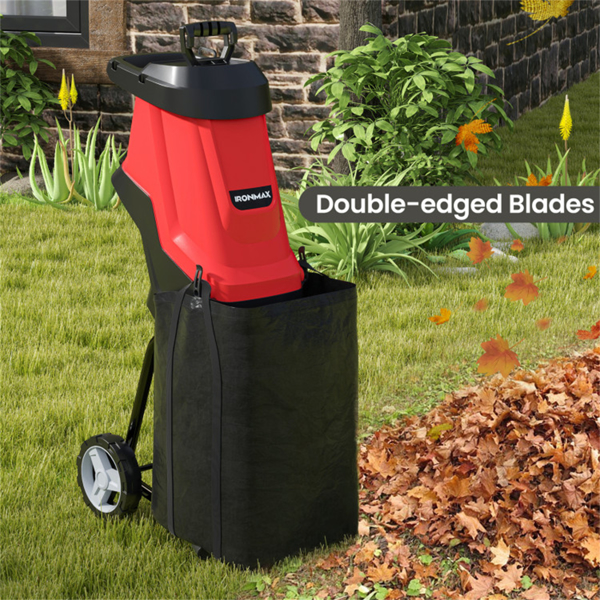 ﻿  15 Amp Electric Wood Chipper - 4000 RPM, 1.77" Max Diameter, 15:1 Reduction Rate with 12-Gallon Collection Bag, Red-10
