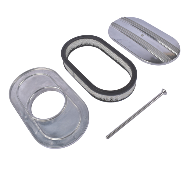 15" Oval Half Finned Polished Aluminum Air Cleaner Filter Fits for Chevy Ford Mopar SBC BBC 350-4