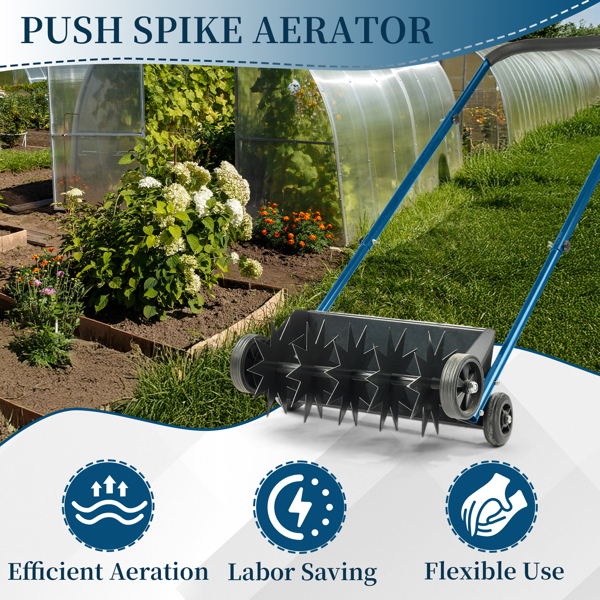19in Push Spike Aerator, Heavy Duty Rolling Lawn Aerator, Rotary Spike Lawn Aerator, Manual Aeration Equipment with U-shaped Handle, for Lawn Garden Yard Grass Aeration-16