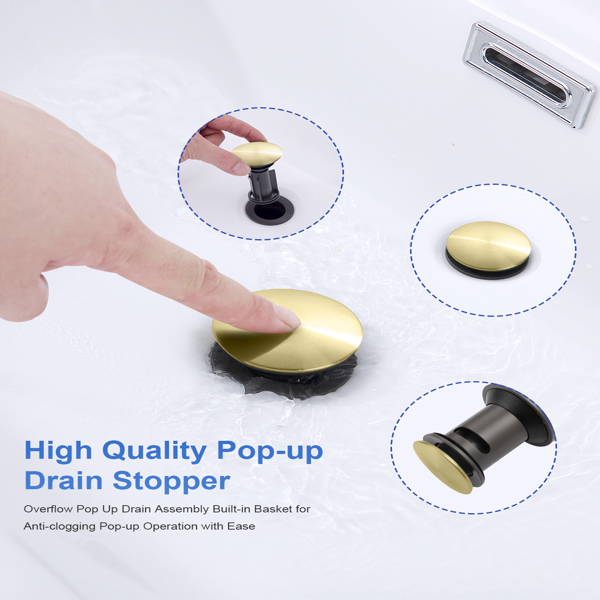 Bathroom Faucet Brushed Gold with Pop-up Drain & Supply Hoses 2-Handle 360 Degree High Arc Swivel Spout Centerset[Unable to ship on weekends,usps/fedex]-3