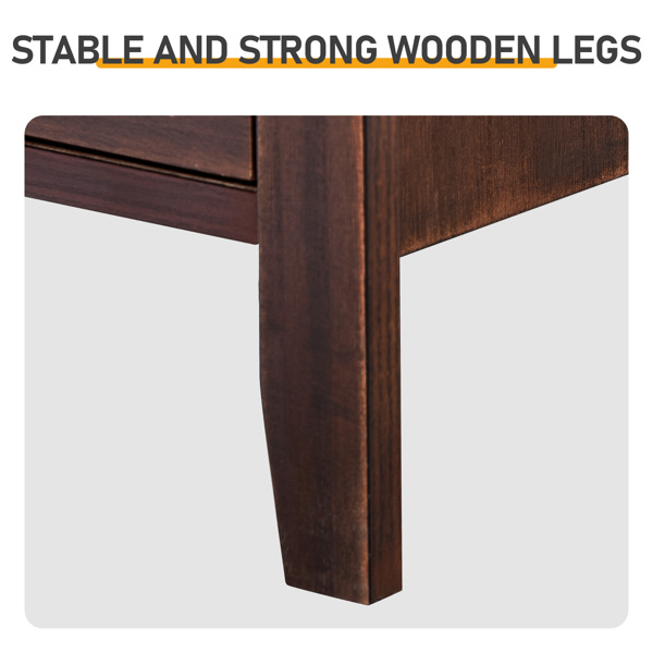 Brown P2 density board + solid wood veneer frame 75*40*61CM two drawers with upper compartment bedside table mid-century modern-3