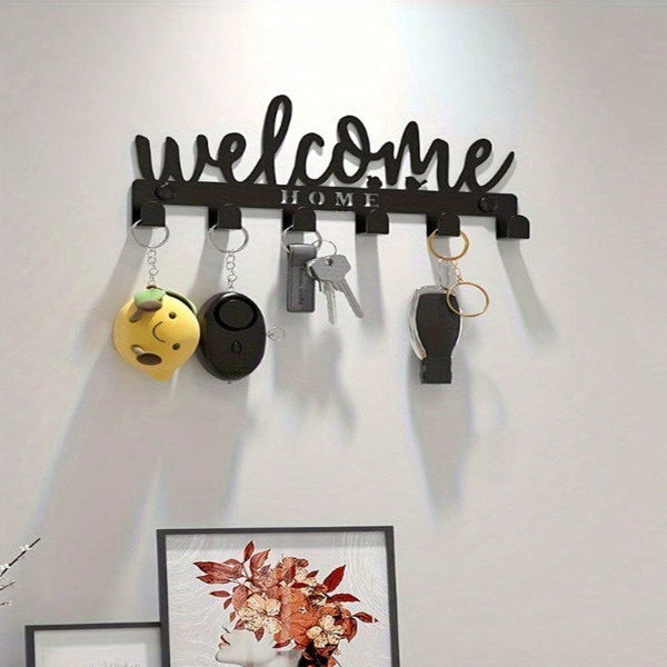 This one - piece adhesive - mounted key holder doubles as an all - in - one organizer. It can hold keys, hats, and towels, offering a sleek and practical solution for wall - mounted storage.-6