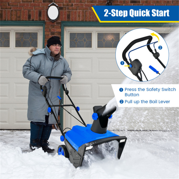 20" Electric Snow Blower - 15Amp Motor, 10" Depth & 30ft Throw Distance, 180° Discharge Chute (Blue)-4