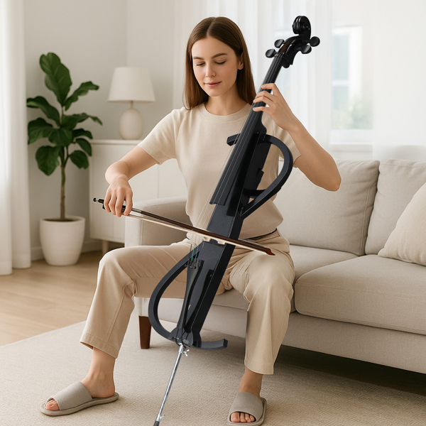 Full-size 4/4 S-type electric cello, including case, bow, rosin, headphones, connecting cable-9