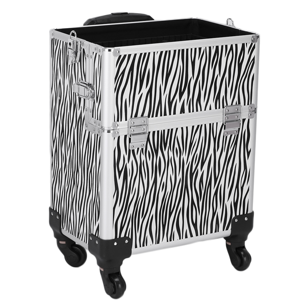 3 in 1 Aluminum Cosmetic Makeup Case Tattoo Box White Zebra Print-6