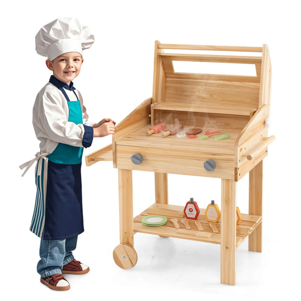 Wooden Barbecue Grill Playset with Play Food Grilling Tools-2