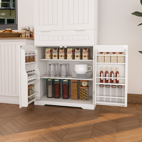 Pantry Cabinet, 71.65" Tall Storage Cabinet with Drawer, 2 Cabinets & 6 Door Shelves, Adjustable Shelves, Freestanding Cupboard for Kitchen, Living Room, Bathroom, Farmhouse Style, White-11