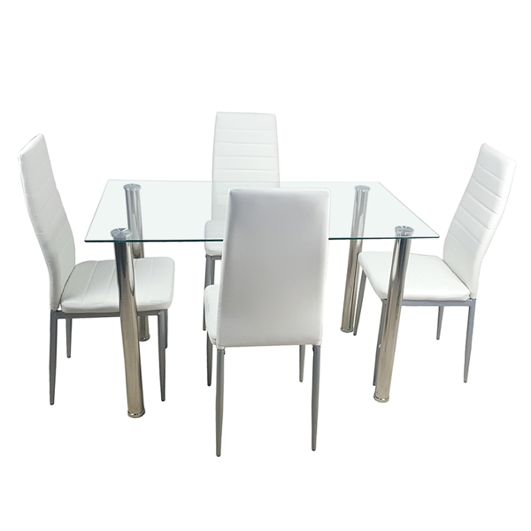【Replace 98151741】4-seat simple rectangular cylindrical leg table tempered glass stainless steel clear glass 110 * 70 * 75cm-3