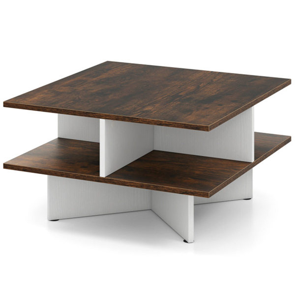 2-Tier Living Room Coffee Table - Square Design with 4 Storage Compartments-2
