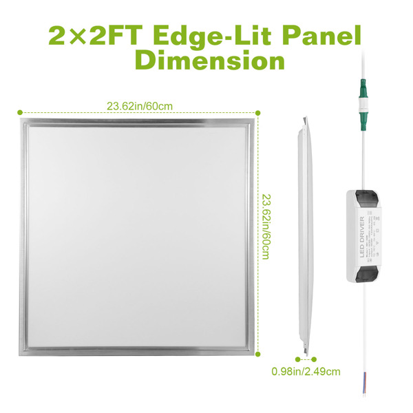 2 PCS 48W 2FT LED Panel Light 5800LM 7000K Ceiling Lighting 150W Equivalent LED Troffer Recessed Edge-Lit-9