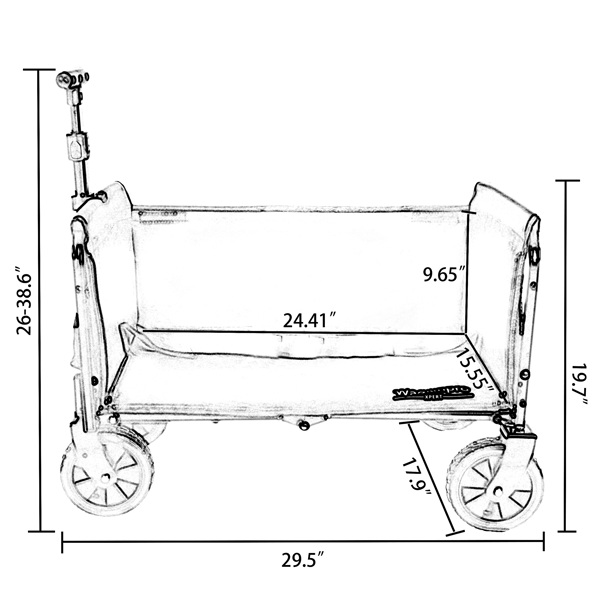 All-in-One Convertible Folding Camping Wagon Cart: Bench Seat, Storage Compartment & Included Dog Tether, Beige/Brown -14