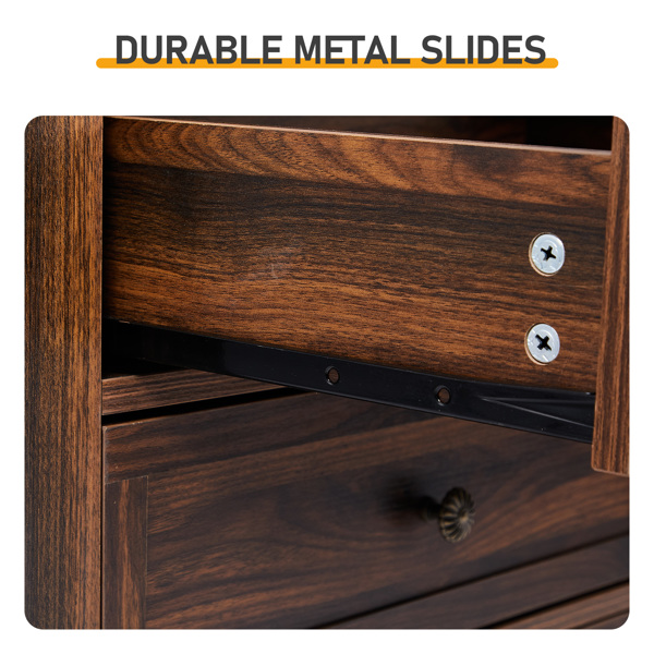 Brown P2 particle board with 3D paper + solid wood legs 63*44.5*68.5CM three drawers bedside table 1pcs-18