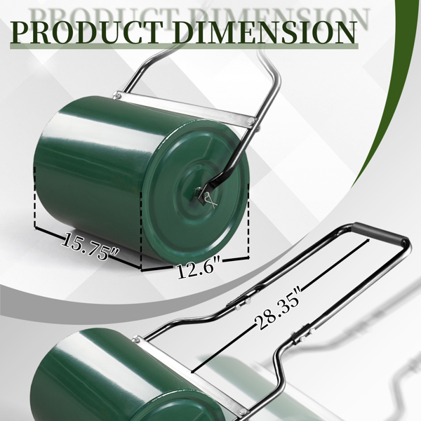 16in Heavy Duty Steel Lawn Roller, Garden Roller Can Be Filled with Water or Sand, Hand Roller with U-shaped Handle, Green & Black-12